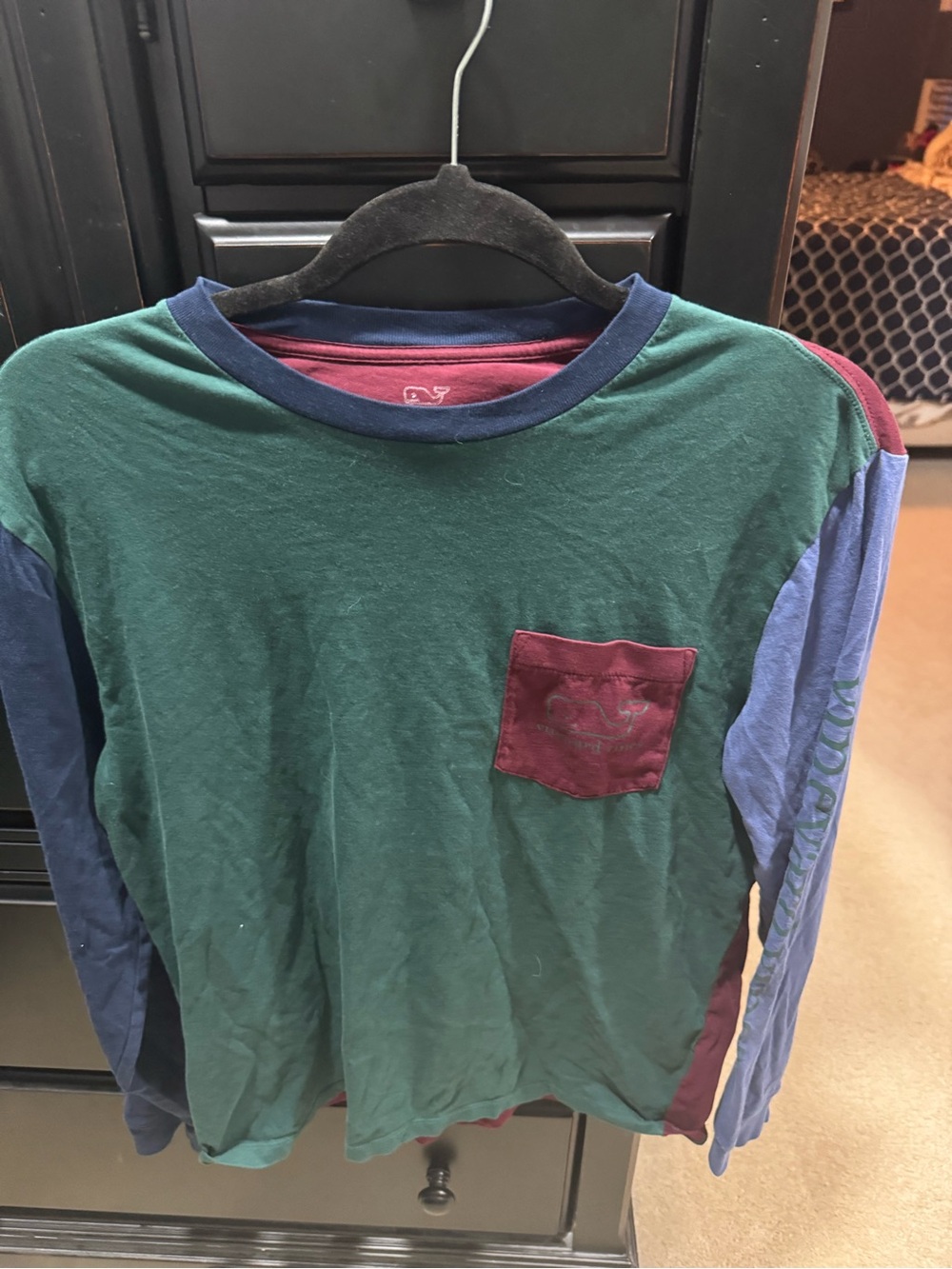 Vineyard Vines Long-Sleeve Colorblock Pocket Tee - Green/Maroon/Blue
